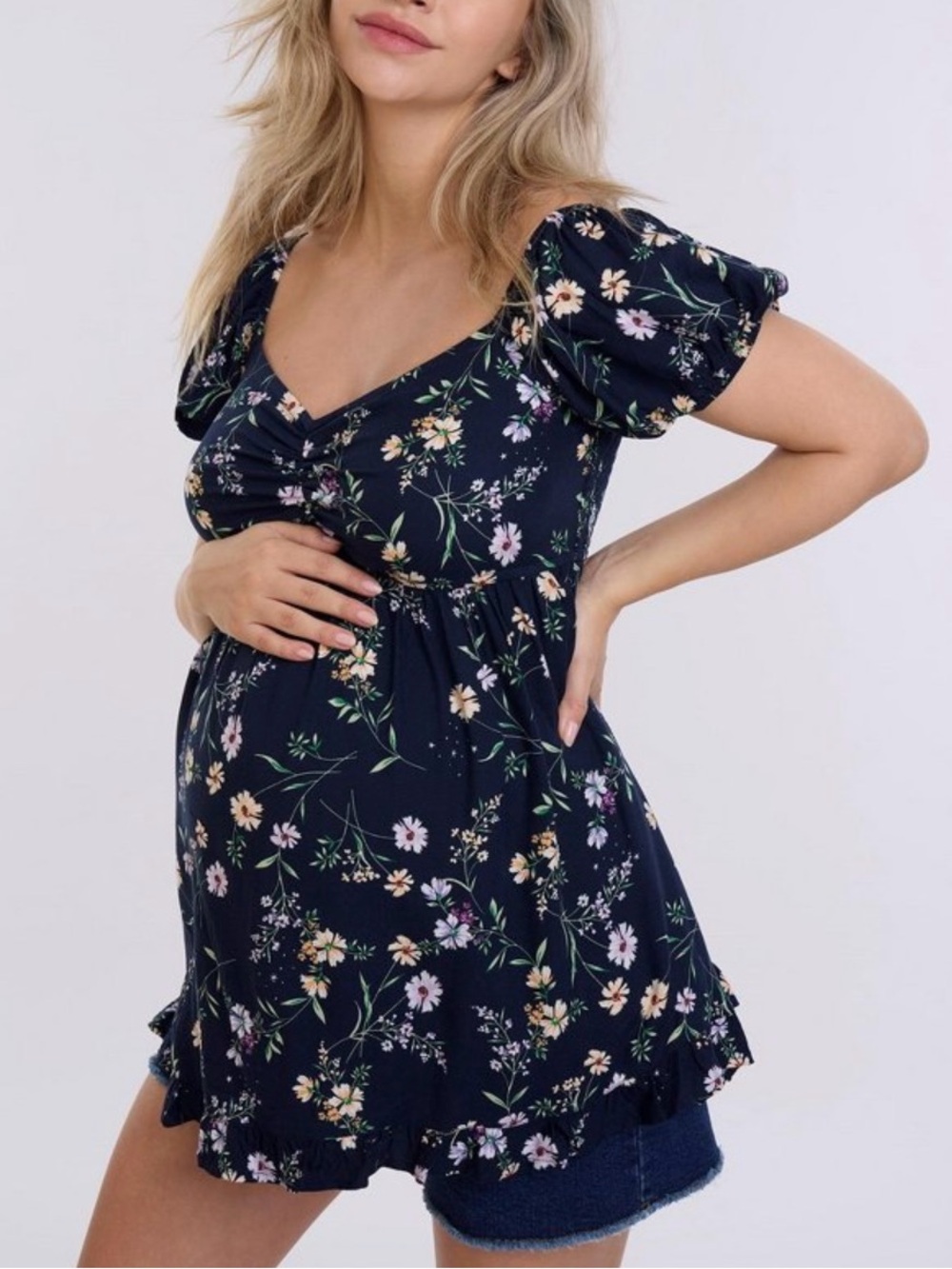 BNWT Motherhood Maternity Off the Shoulder Short Sleeve Babydoll Top - Navy